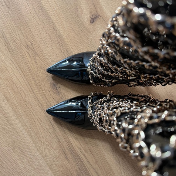 Jeffrey Campbell black patent gold Chanel chain boots size 7.5 - Picture 4 of 12